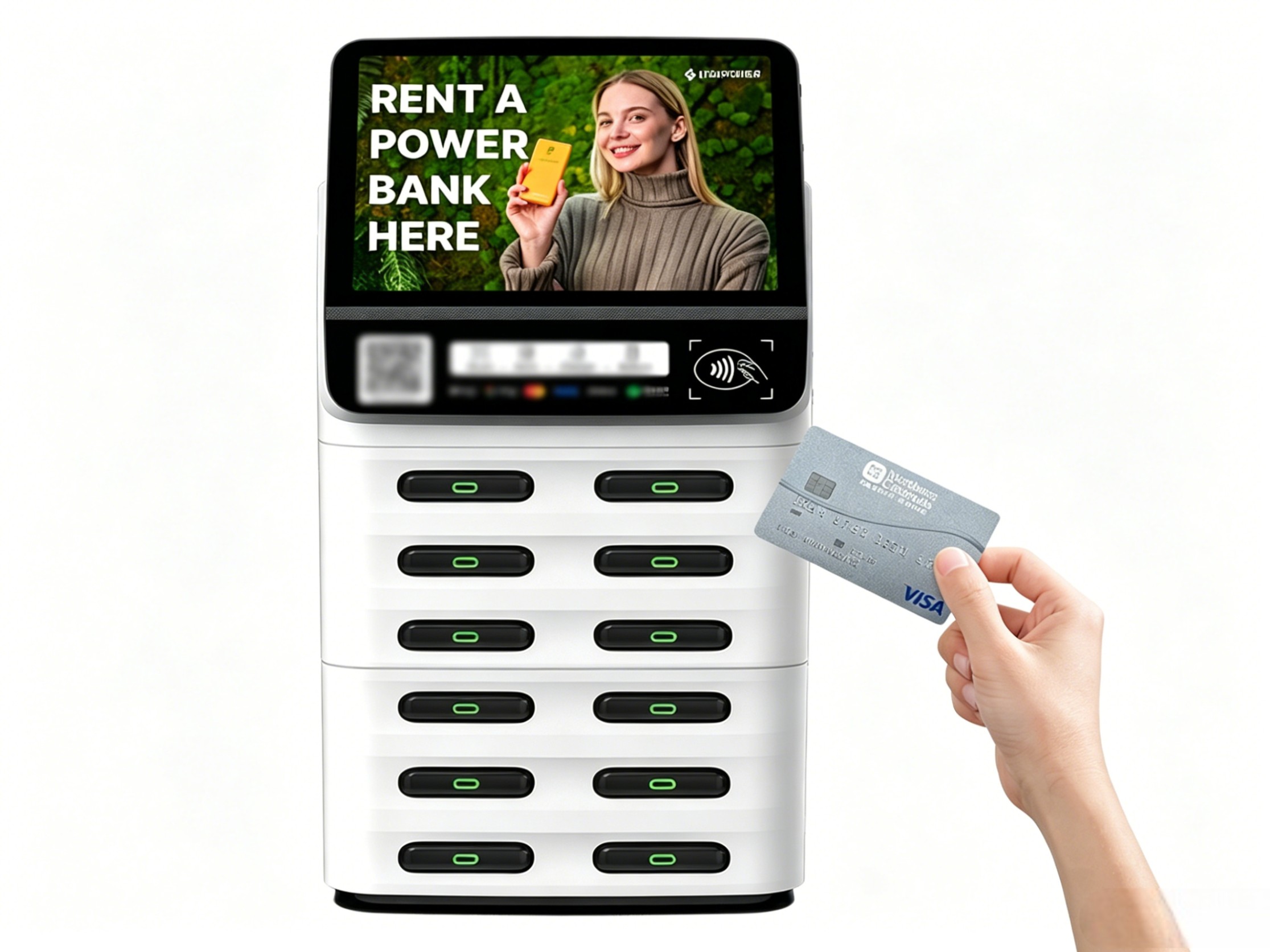 12-slot POS integrated shared power bank machine, convenient card-swiping rental method