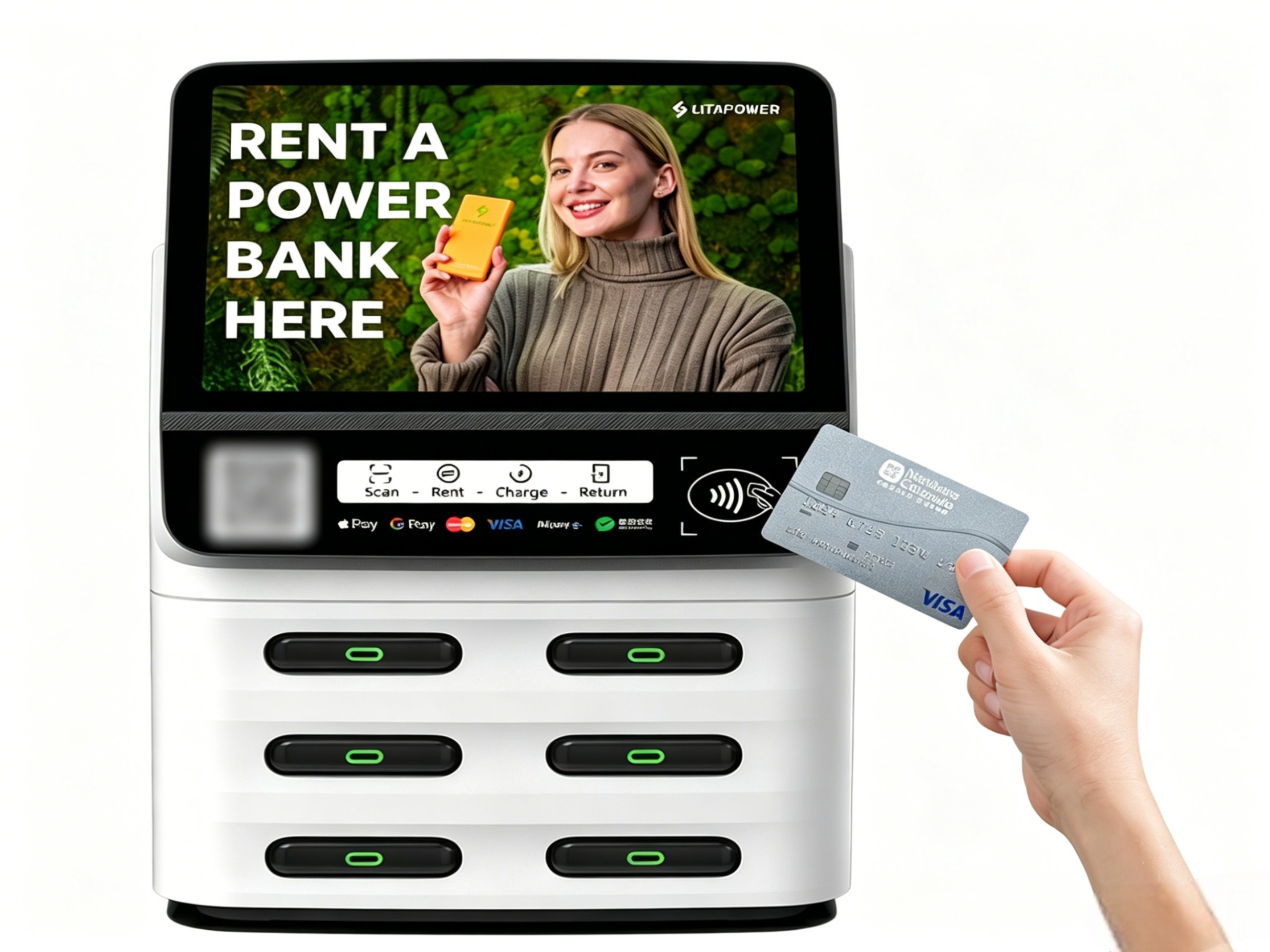 6-slot POS integrated shared power bank machine, convenient card-swiping rental method