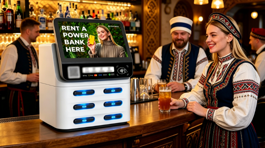 Estonia POS shared power bank device in high-traffic locations