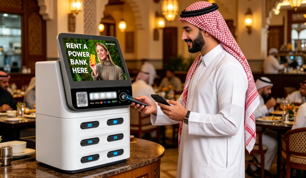 UAE POS shared power bank deployed in business lounges and restaurants, premium traffic with strong profitability