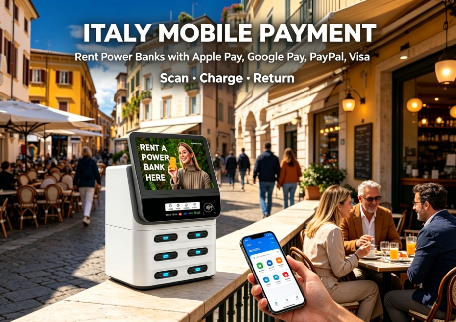Italy payment analysis, Italy shared power bank mobile payment integration, Zhongdian Hexin power bank solution